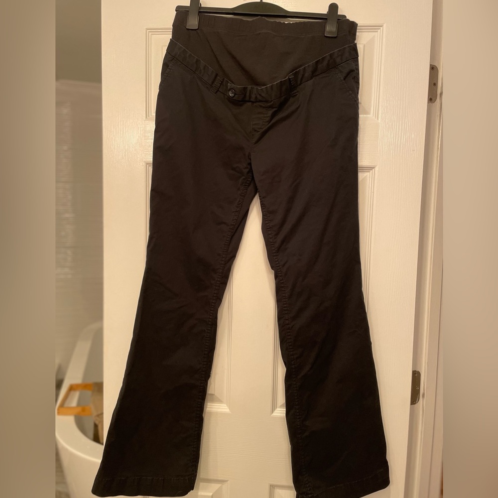 Maternity black flare stretch black pants size M Long. Full panel waist